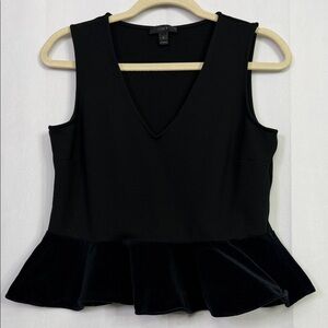 J. Crew Black Sleeveless V-Neck Velvet Peplum Hem Top